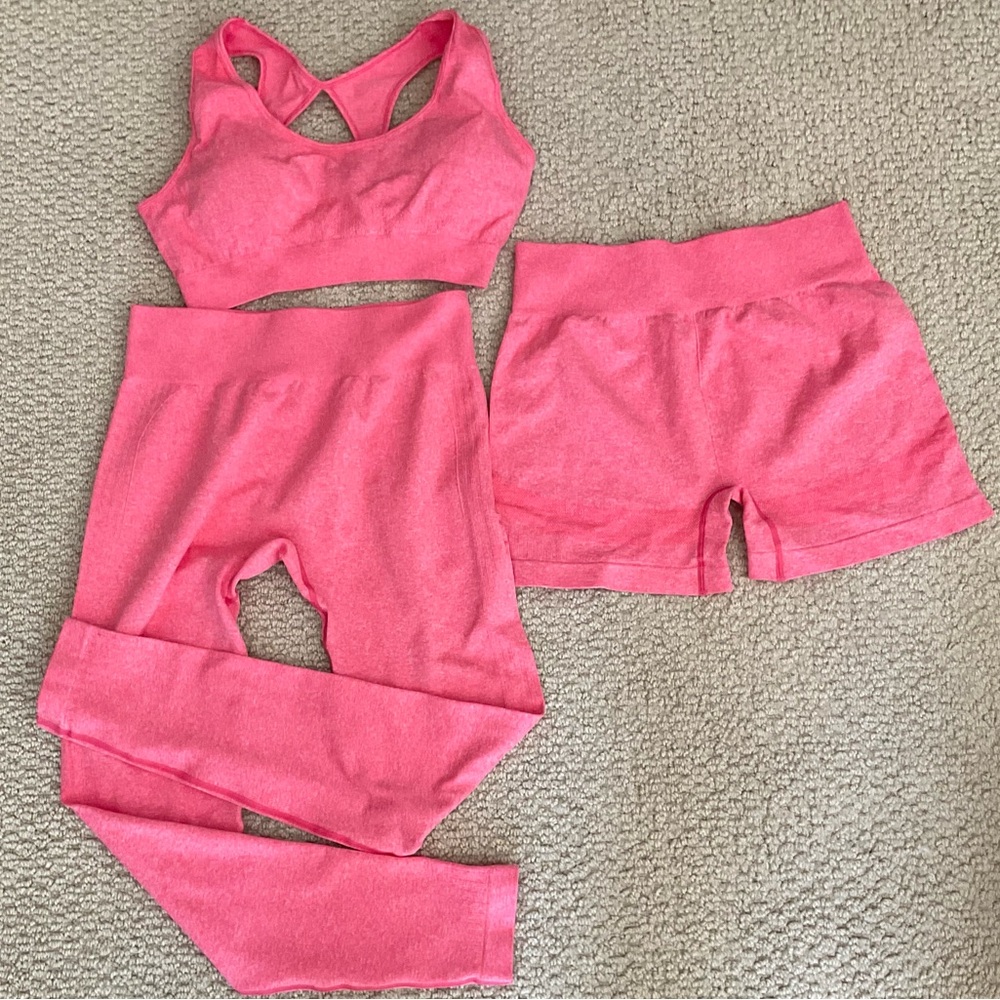 Seamless Pink Active Leggings & Shorts Set